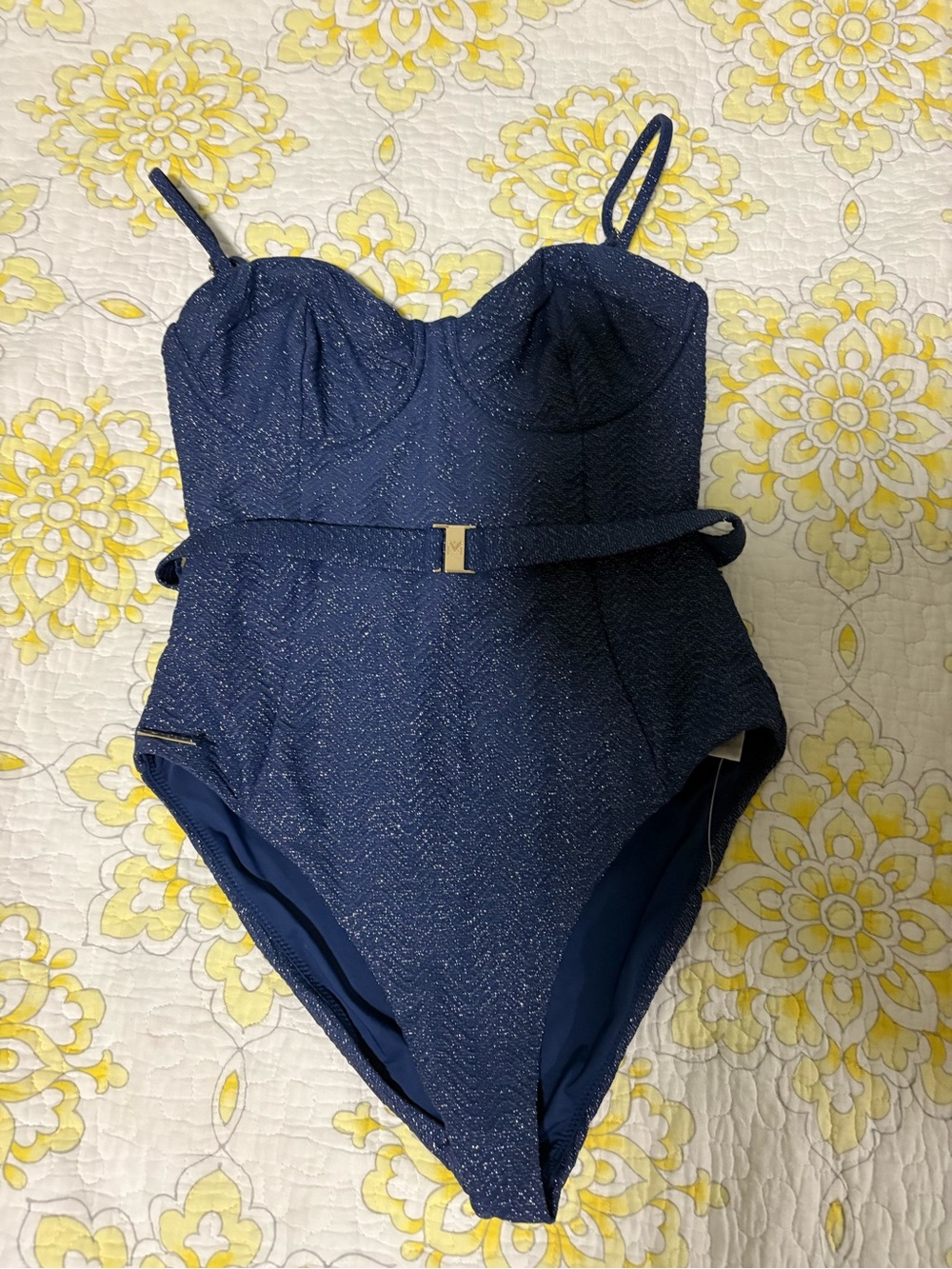 Milly Shimmer Navy One-Piece Swimsuit with Belt